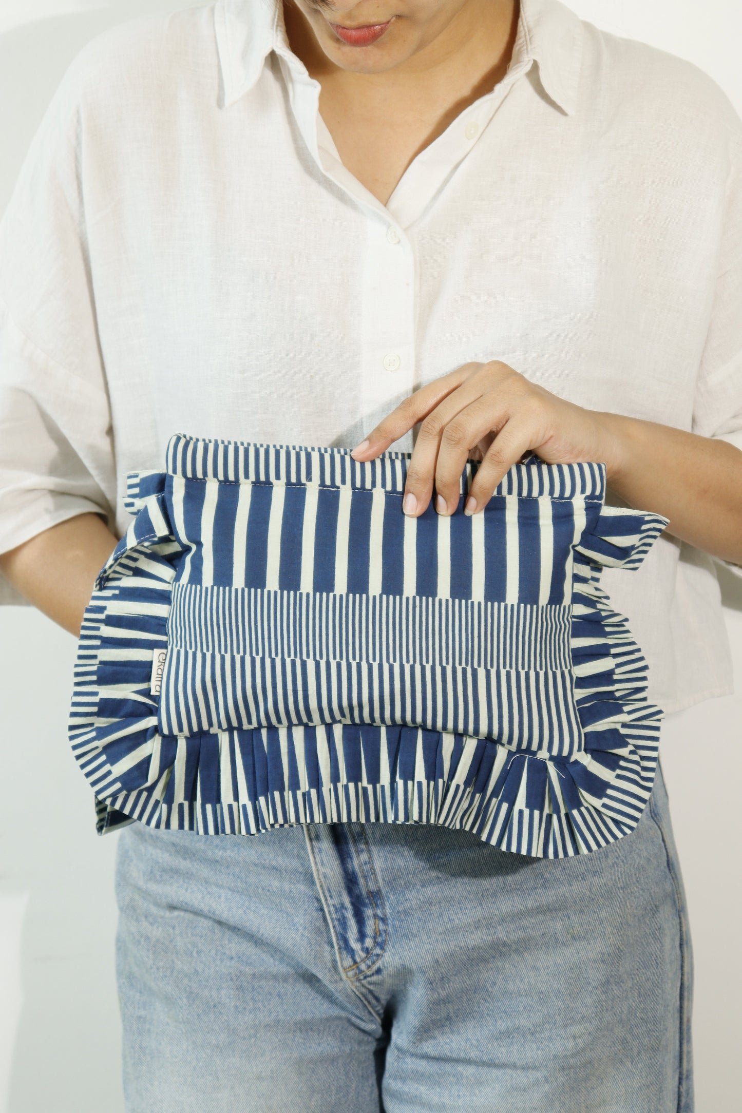 Cotton Pouch With Frill Edge - Large Size