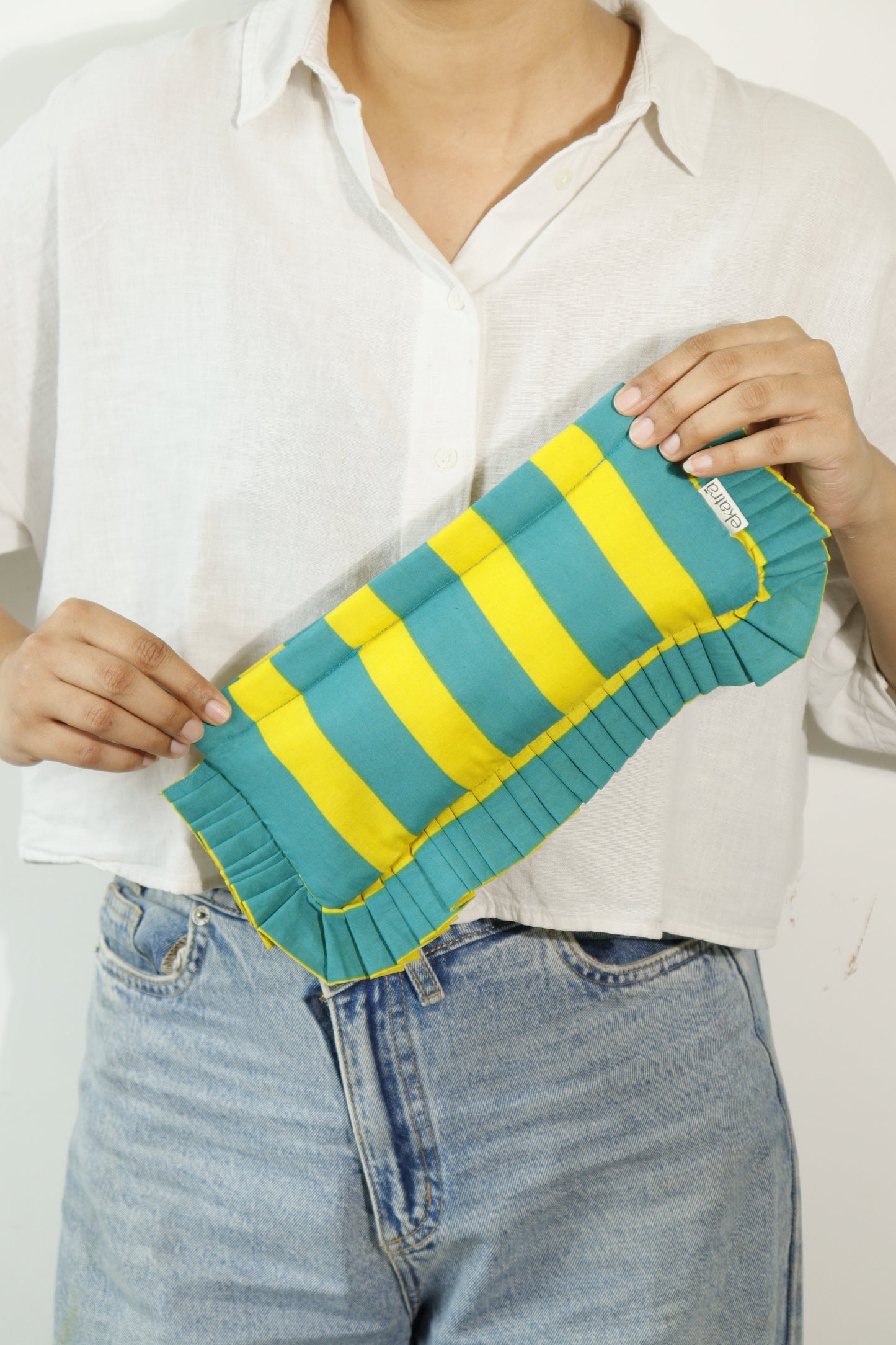 Block-Printed Cotton Pouch With Frill Edge - Small