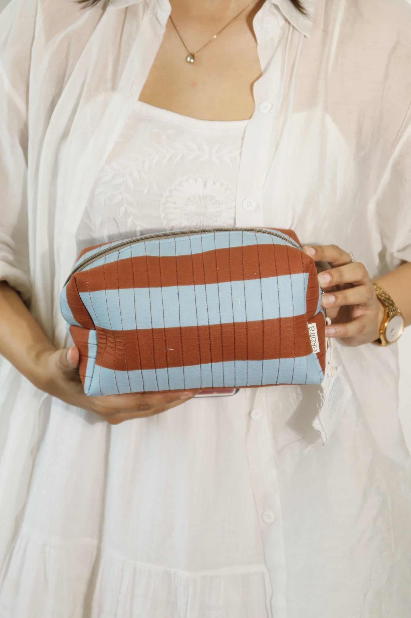 Quilted Cotton Pouch - Padded, Bold Block Print