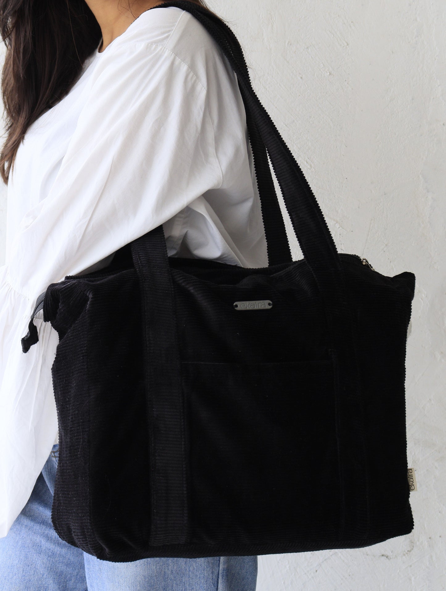 Corduroy Tote Bag - 5 Pockets, Velcro Laptop Slot