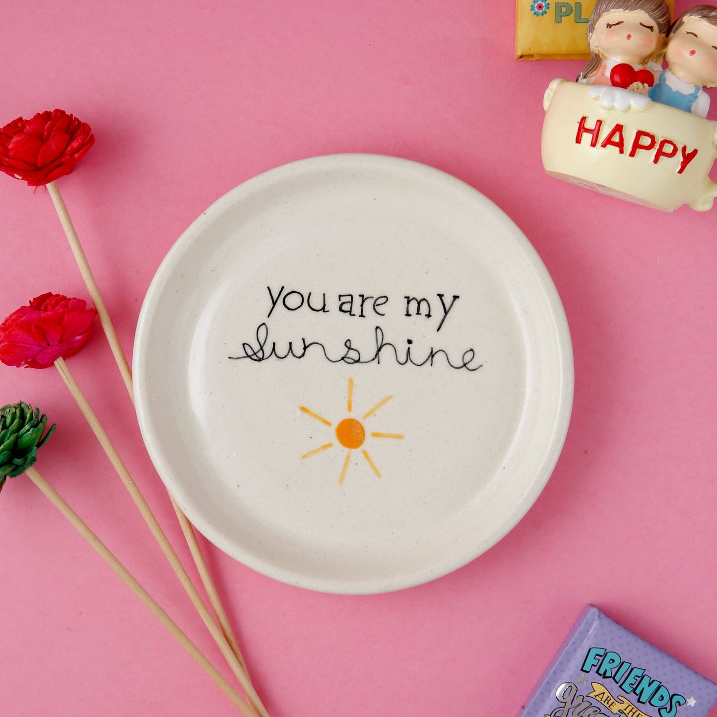 Sunshine Motif Plate – Ceramic Dessert Plate – Microwave & Dishwasher Safe – 5 Inch