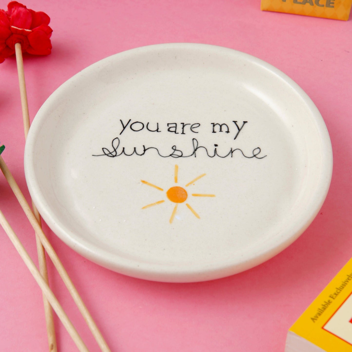 Sunshine Motif Plate – Ceramic Dessert Plate – Microwave & Dishwasher Safe – 5 Inch