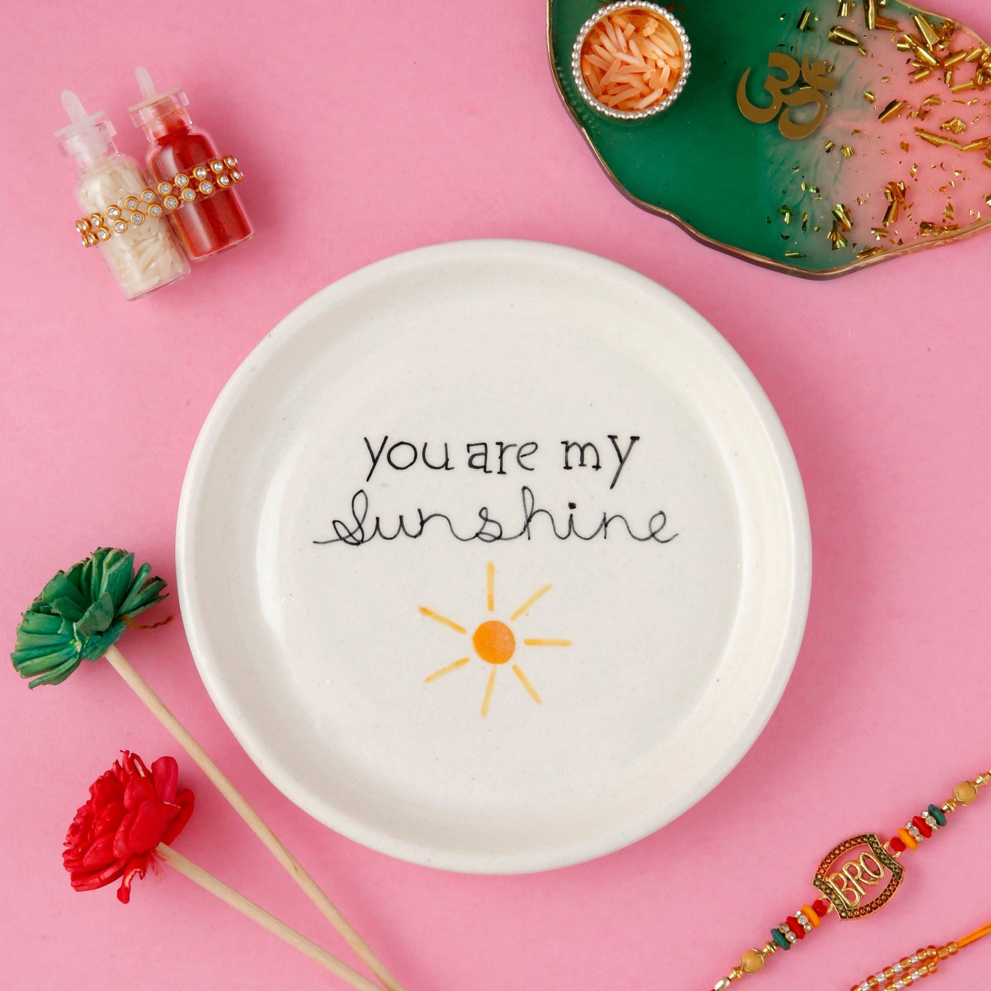Sunshine Motif Plate – Ceramic Dessert Plate – Microwave & Dishwasher Safe – 5 Inch