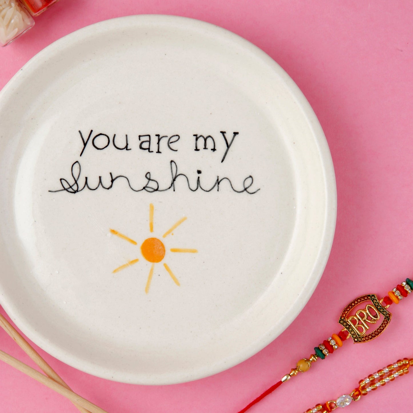 Sunshine Motif Plate – Ceramic Dessert Plate – Microwave & Dishwasher Safe – 5 Inch