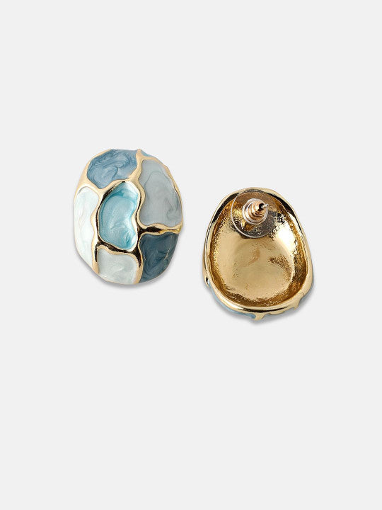 Modern Stud Earrings – Gold-Plated – Blue Finish – Secure Post Back