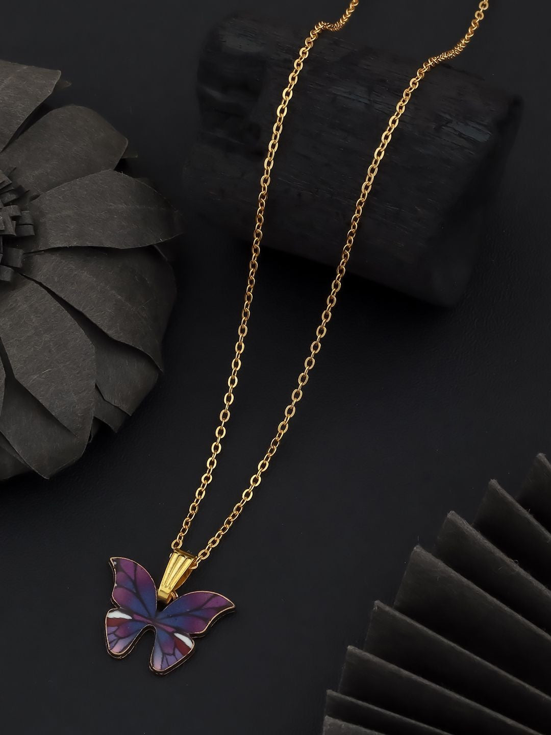 Gold-Plated Butterfly Pendant – Chain Necklace – Stainless Steel, 18 Inch – S-Hook Closure