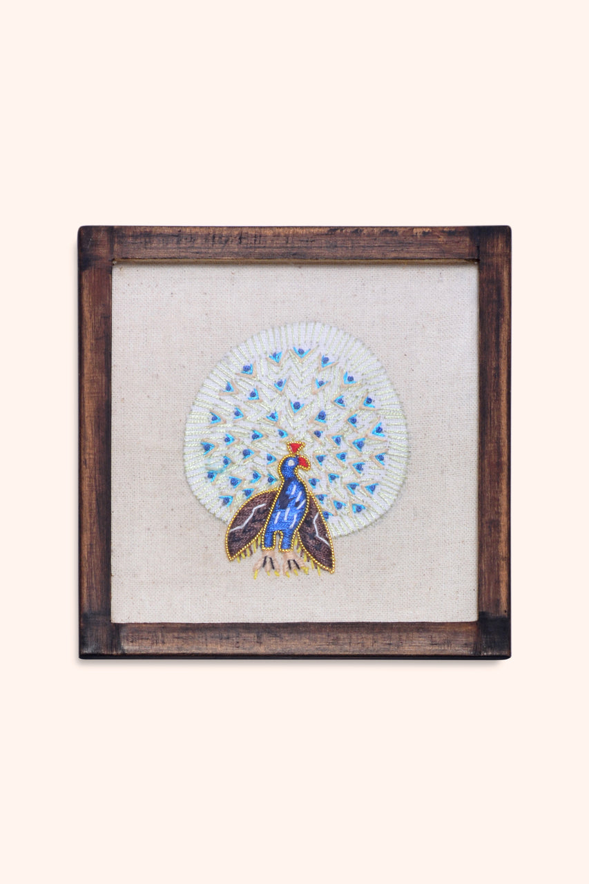 Handwoven Cocktail Coasters Peacock Motifs - Set of 6