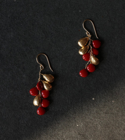 Coral Gold Chandelier Earrings