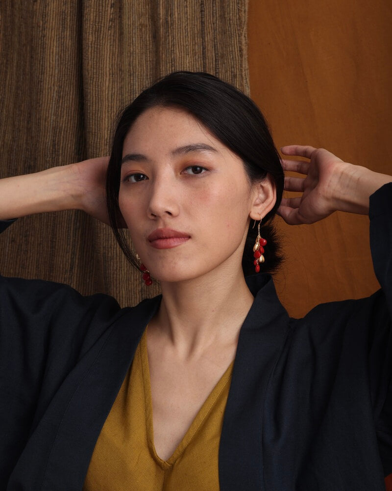 Coral Gold Chandelier Earrings