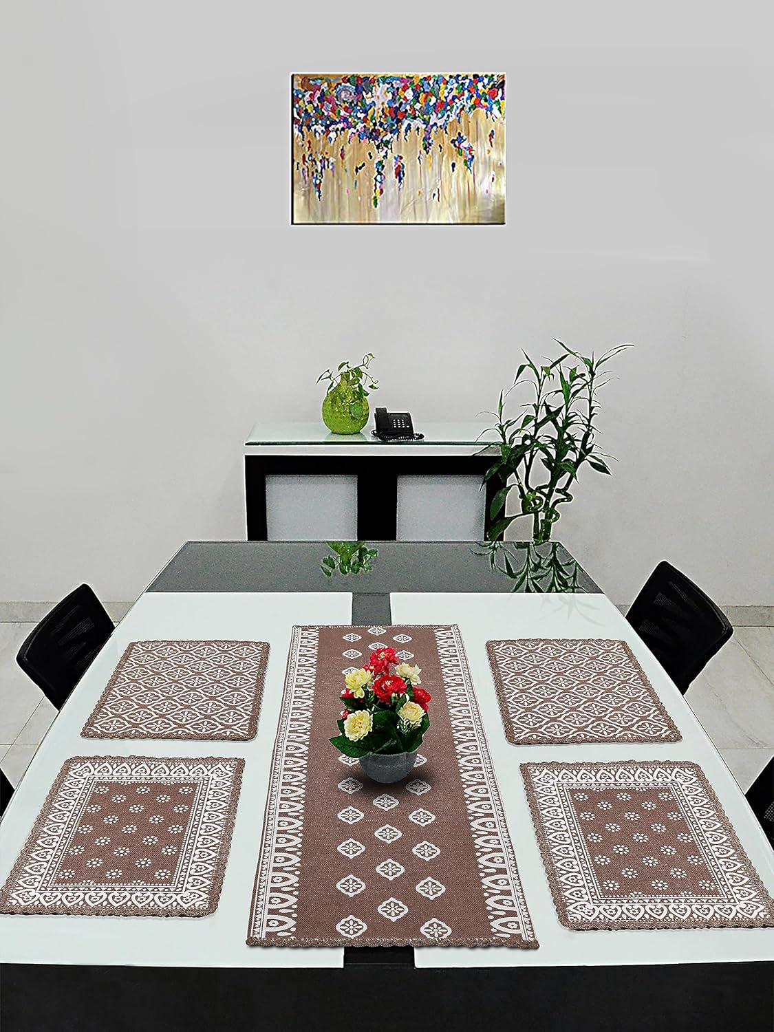 Placemats – Jute & Cotton Crochet Antiskid – Round 38cm, Set of 4