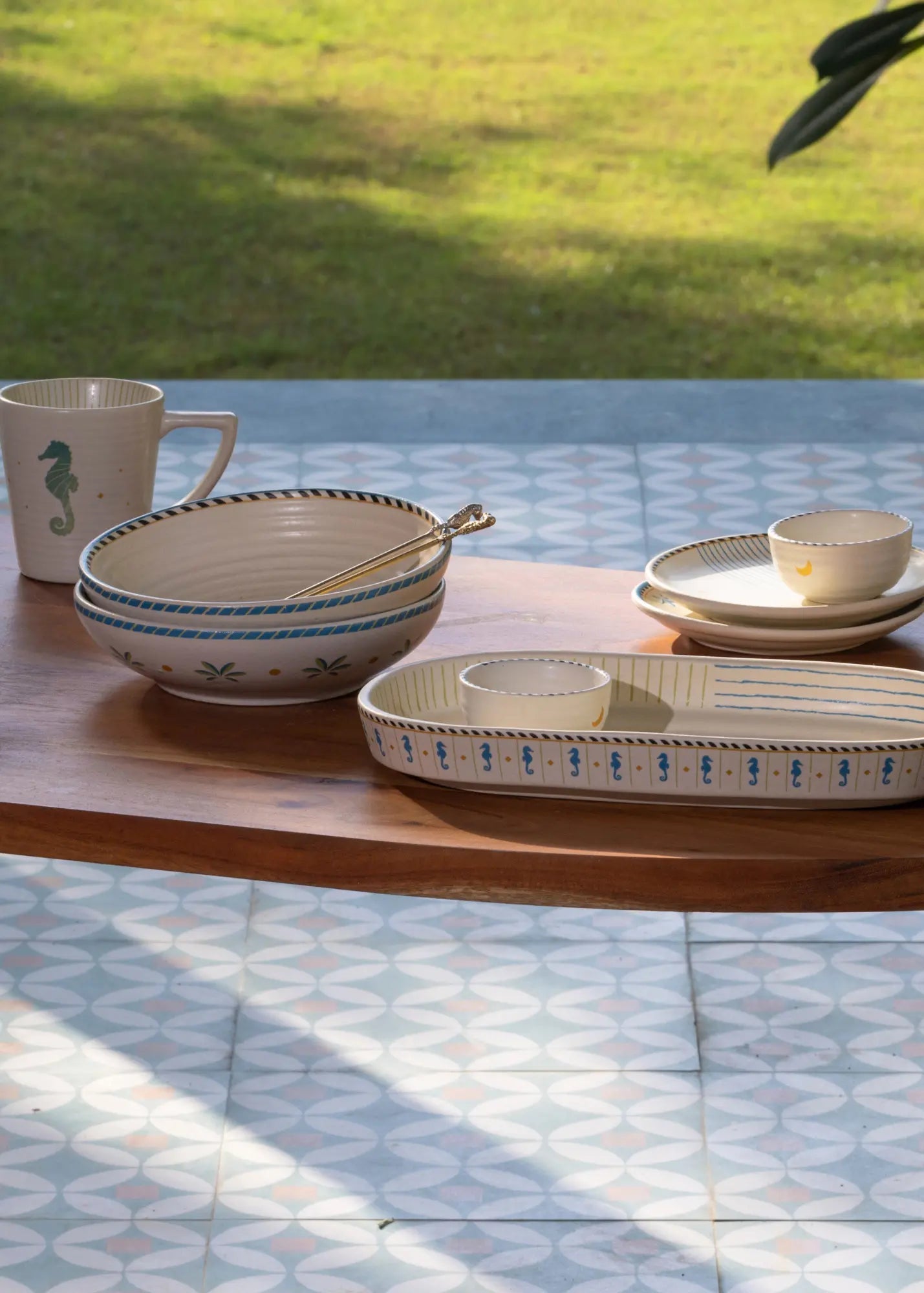 Handcrafted Ceramic Serving Tray - Oblong, 31x16x4cm