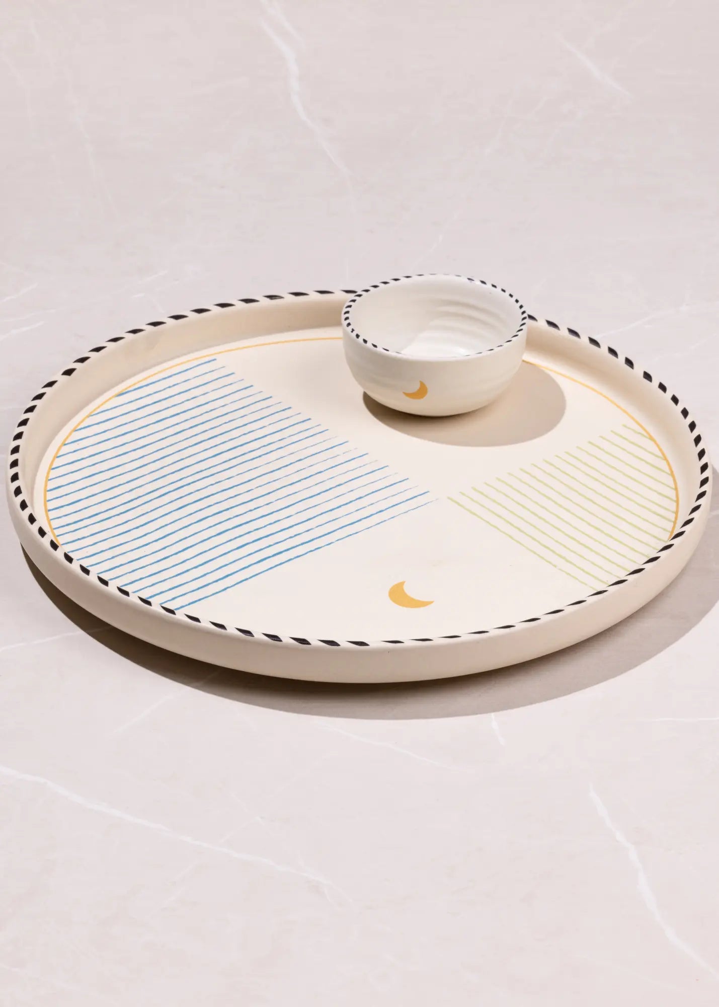 Handmade Ceramic Serving Tray - Tall Edge, Striped, 26.5cm Square