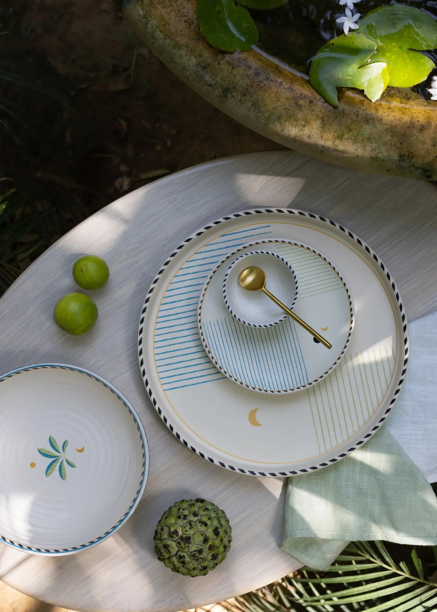 Handmade Ceramic Serving Tray - Tall Edge, Striped, 26.5cm Square