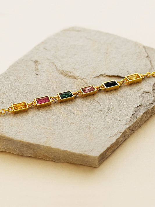 Gold-Plated Studded Wraparound Bracelet – Fashion Jewellery – Alloy, Artificial Stones – 21.5cm Length