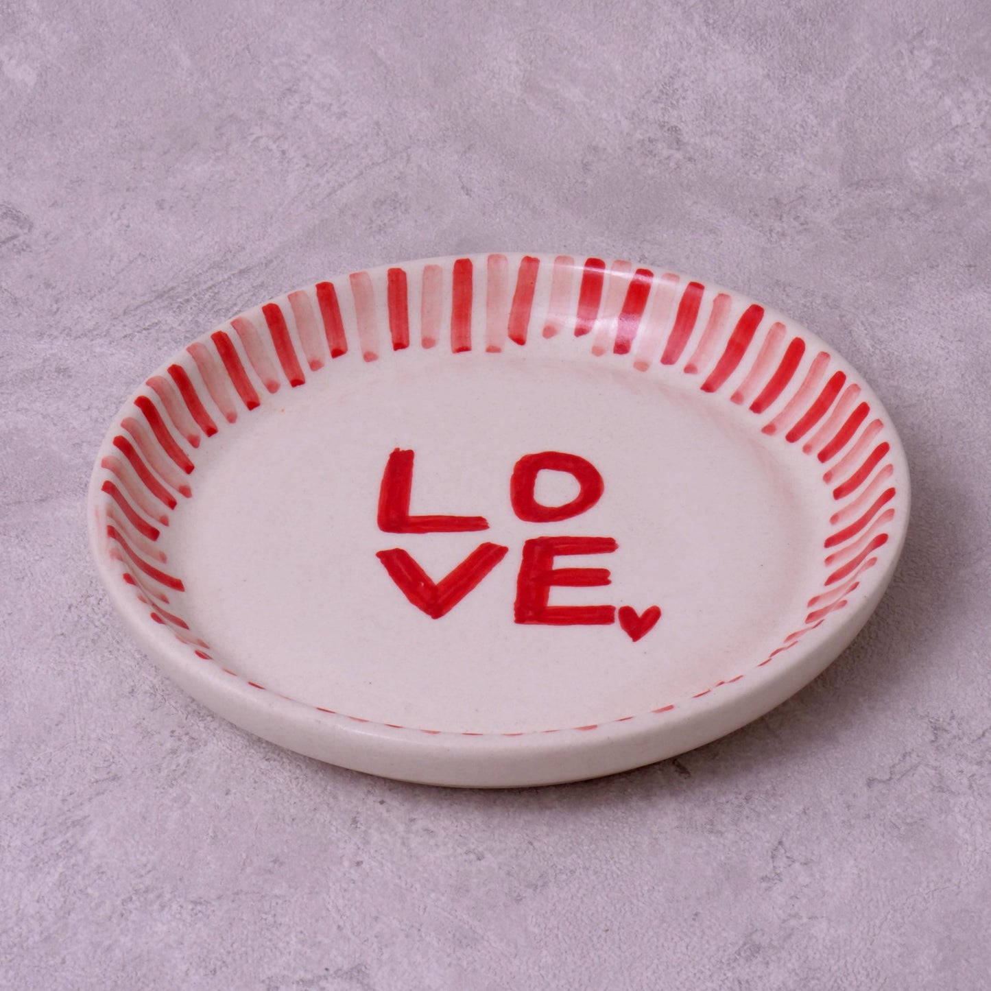 Love with Stripes Plate – Glazed Ceramic Dessert Plate – 5 Inch – Microwave & Dishwasher Safe