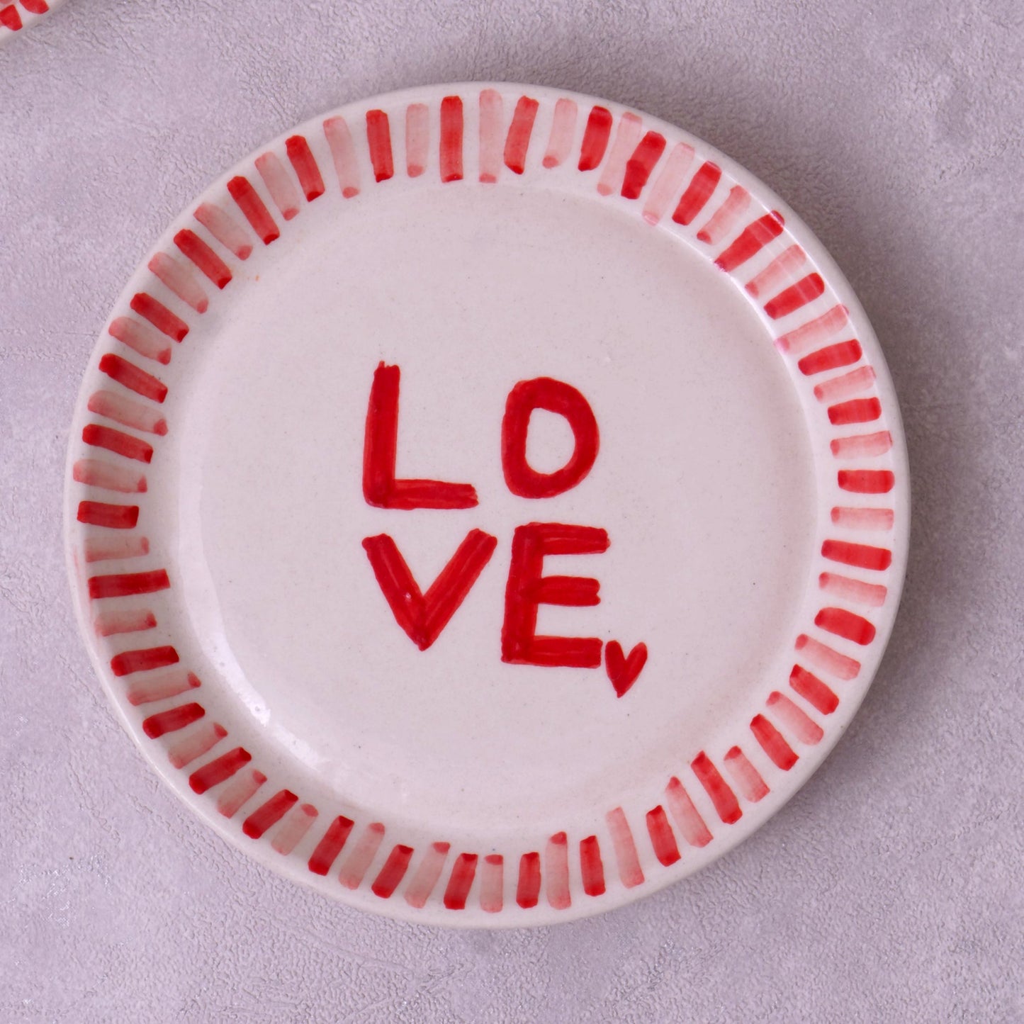 Love with Stripes Plate – Glazed Ceramic Dessert Plate – 5 Inch – Microwave & Dishwasher Safe
