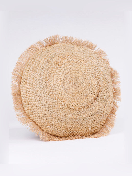 Set of 2 - Decorative Cushion Covers – Throw Pillow Slips – Jute Cotton Blend, Self-Design – Round