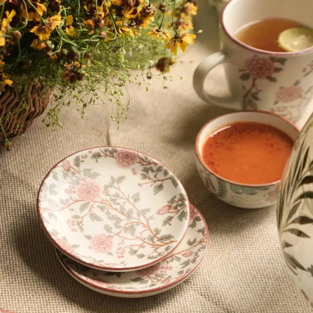 Handcrafted Stoneware Serving Plate - Floral Peony Print