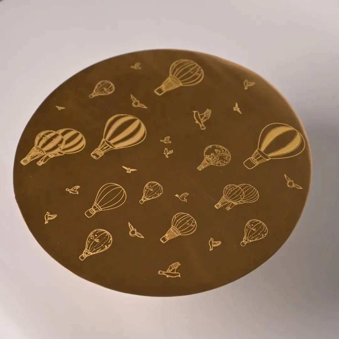 Pure Brass Cake Stand - Laser-Etched Hot Air Balloon Design