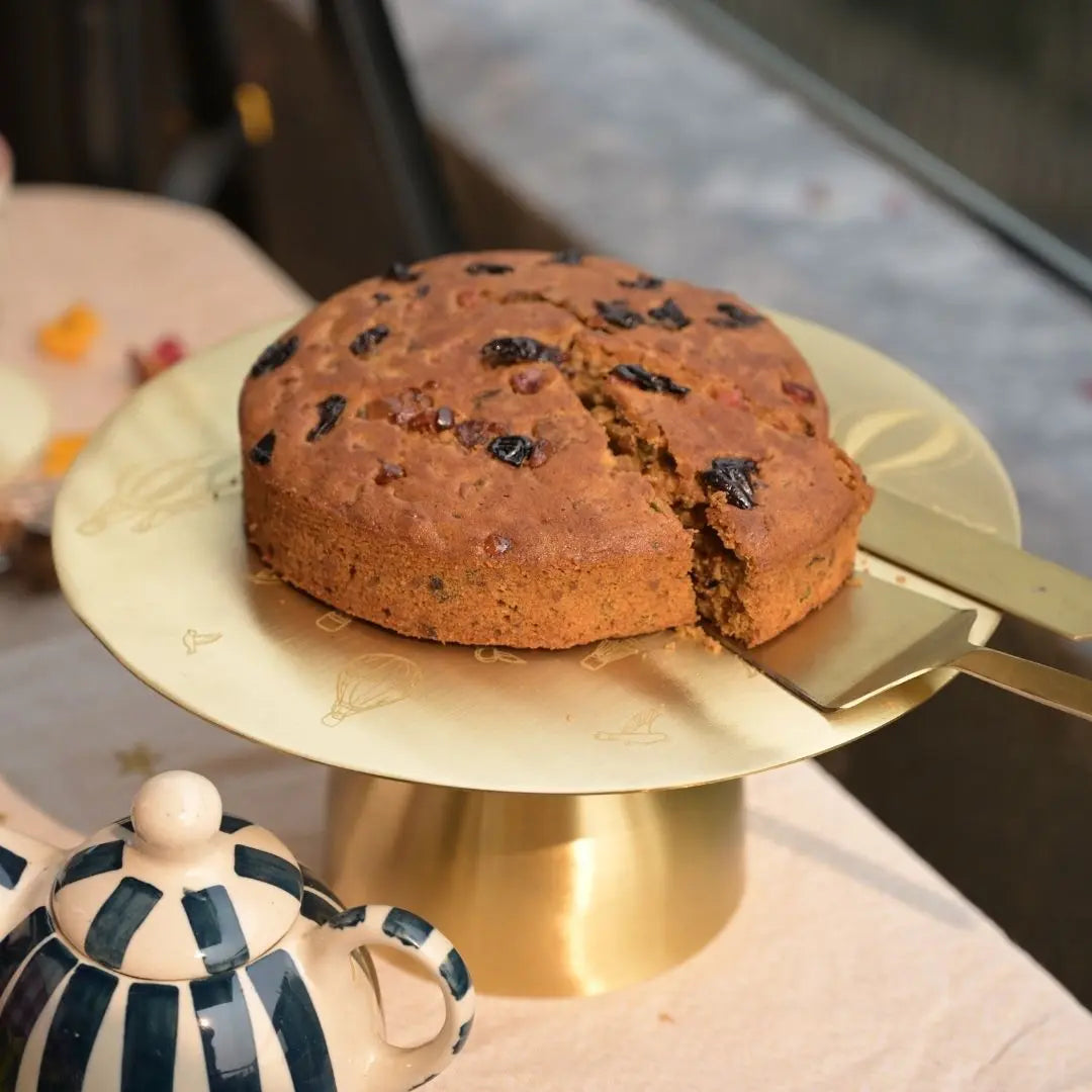 Pure Brass Cake Stand - Laser-Etched Hot Air Balloon Design