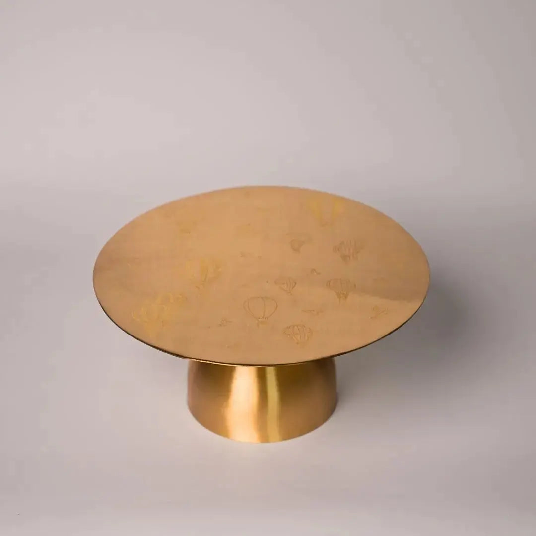 Pure Brass Cake Stand - Laser-Etched Hot Air Balloon Design