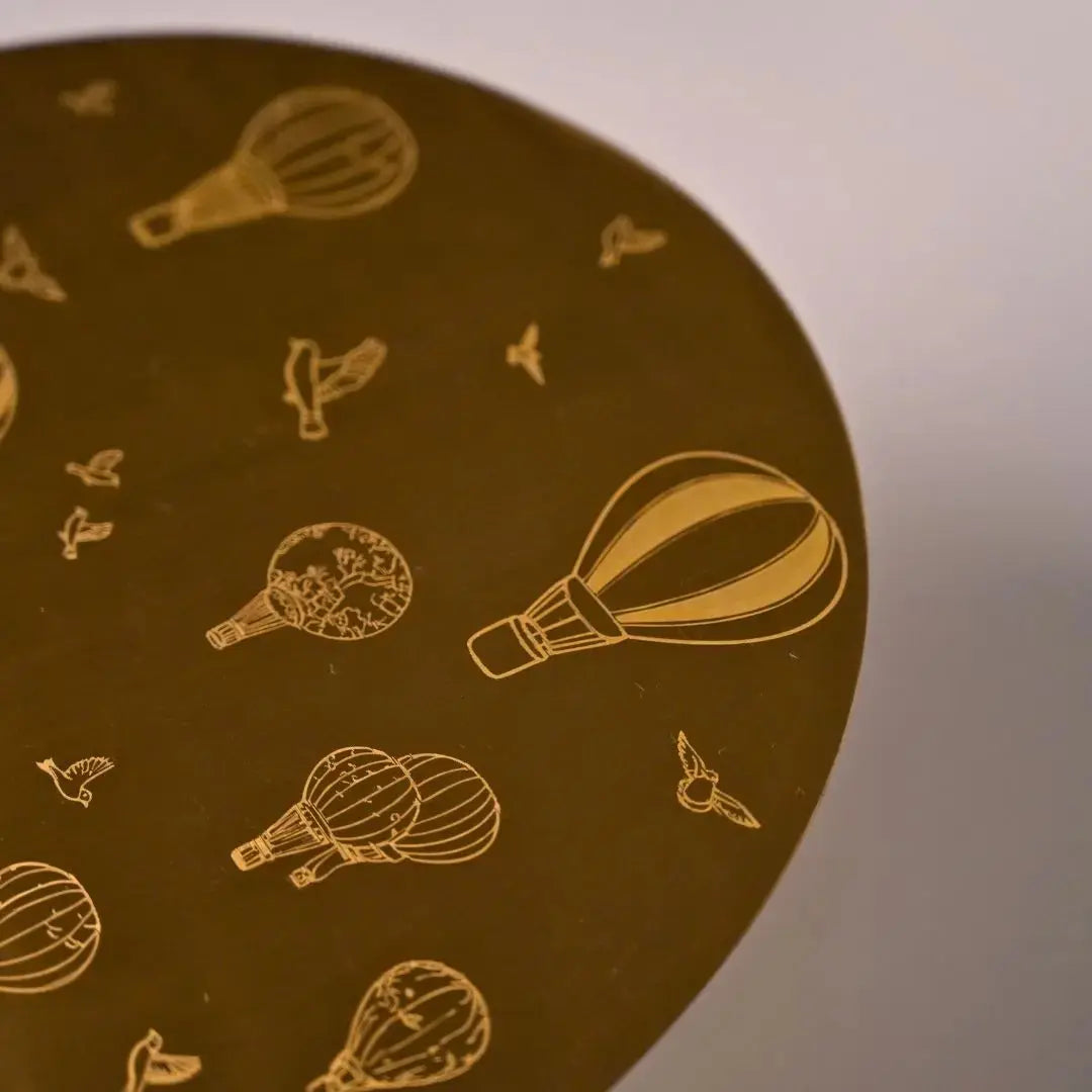 Pure Brass Cake Stand - Laser-Etched Hot Air Balloon Design