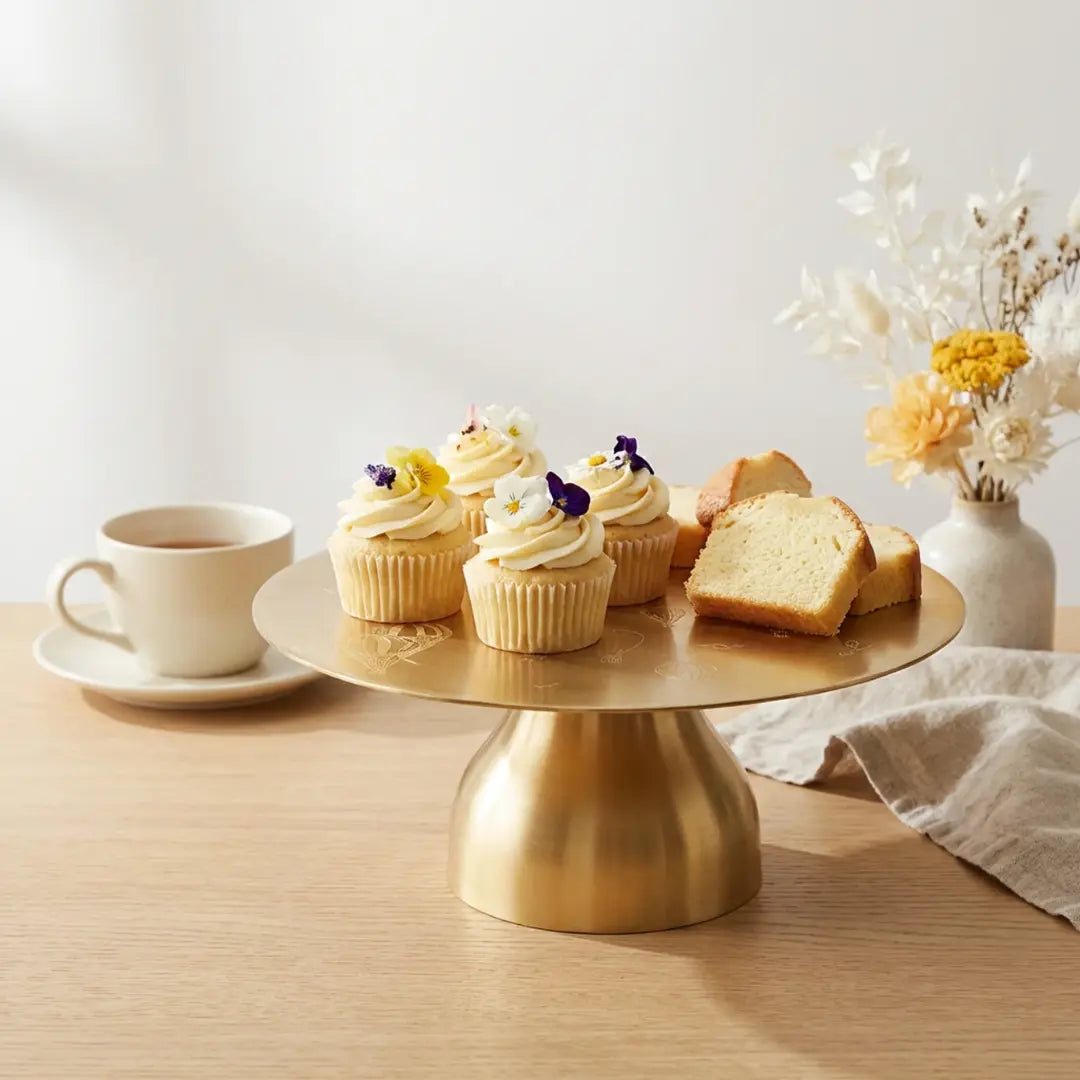 Pure Brass Cake Stand - Laser-Etched Hot Air Balloon Design