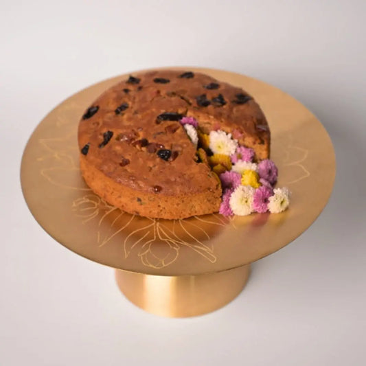Pure Brass Cake Stand - Laser-Etched Peony Design