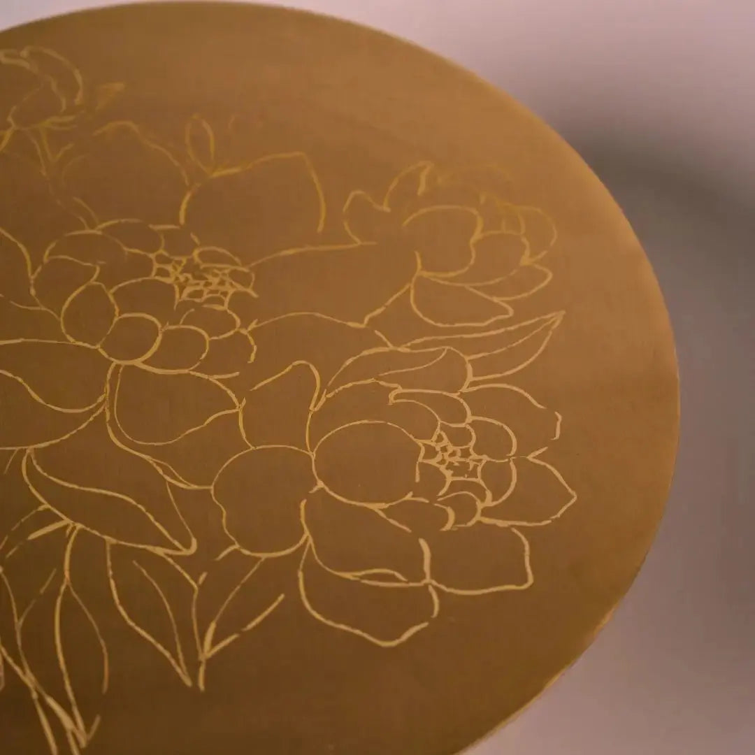 Pure Brass Cake Stand - Laser-Etched Peony Design