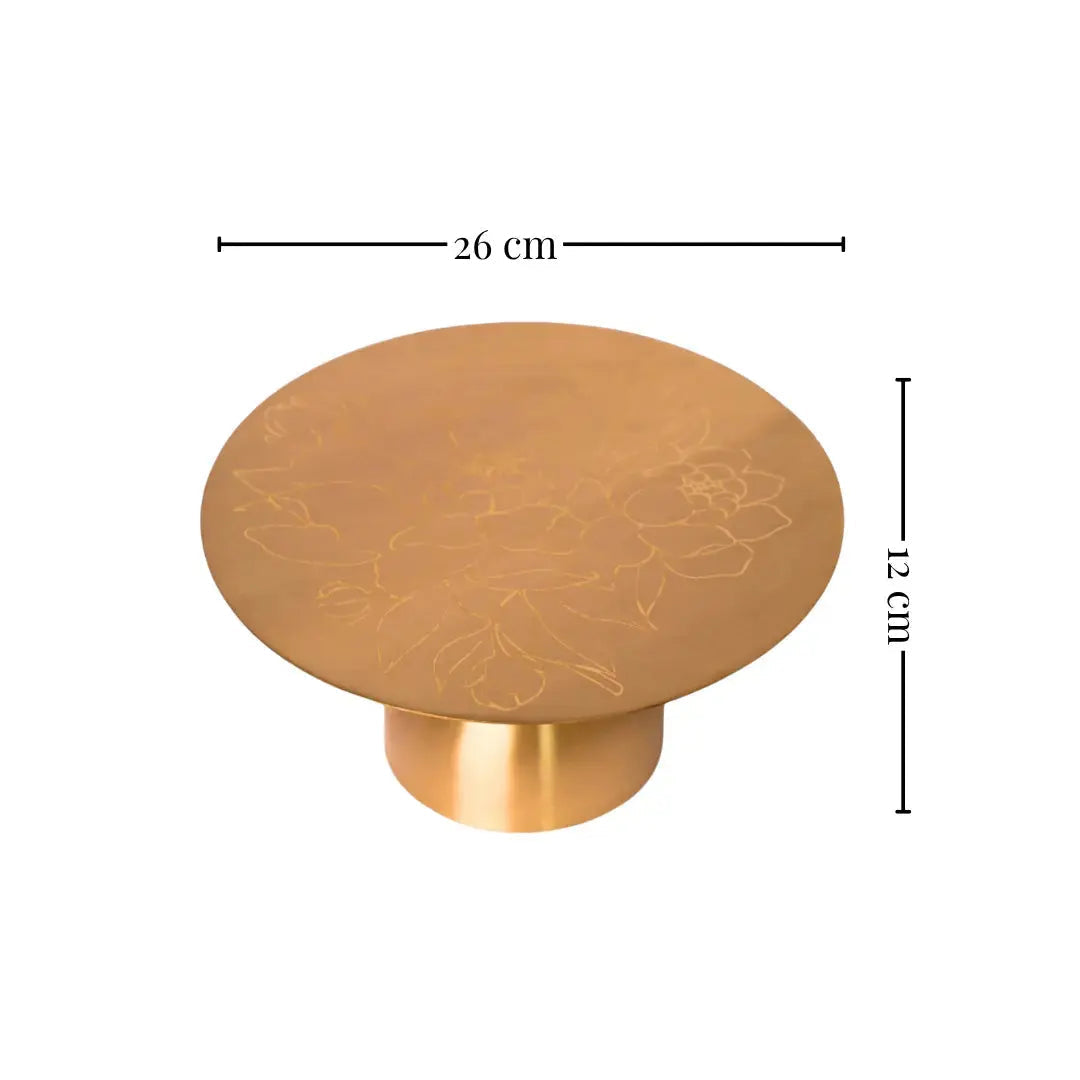 Pure Brass Cake Stand – Laser-Etched Peony Flower Design | Luxury Dessert Stand for Weddings, Festive Hosting & Home Décor