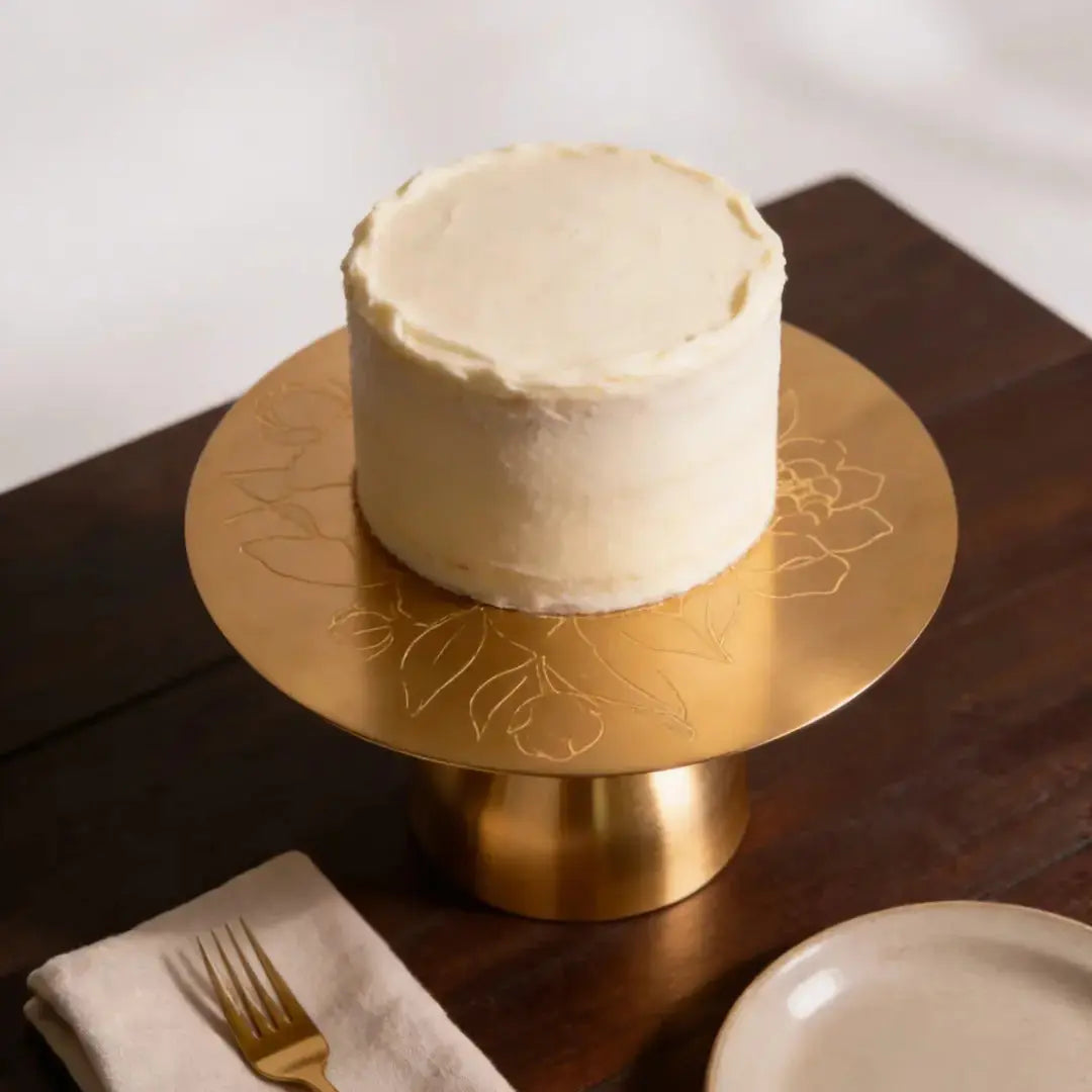 Pure Brass Cake Stand – Laser-Etched Peony Flower Design | Luxury Dessert Stand for Weddings, Festive Hosting & Home Décor
