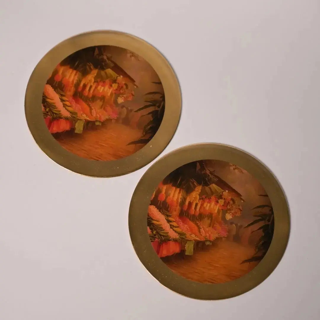 Pure Brass Coasters – Coastal Reverie Flower Market Art Print (Set of 4) | Luxury Table Coasters for Home, Dining & Gifting