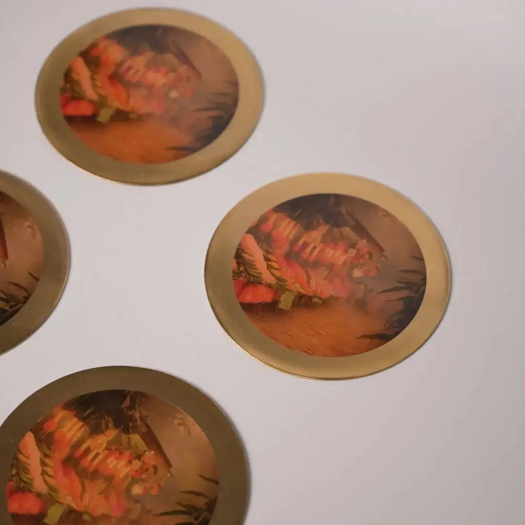 Pure Brass Beverage Coaster Flower Market Art Print - Set of 4