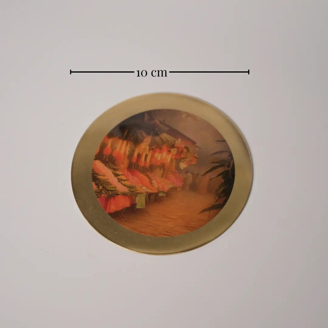Pure Brass Beverage Coaster Flower Market Art Print - Set of 4