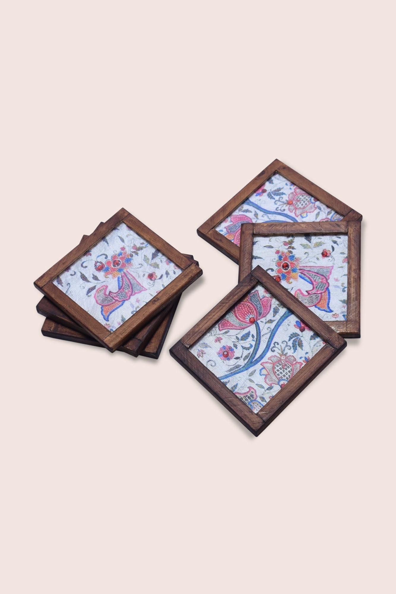 Handwoven Coasters - Set of 6, Coaster Holder, Lotus Vine Pattern