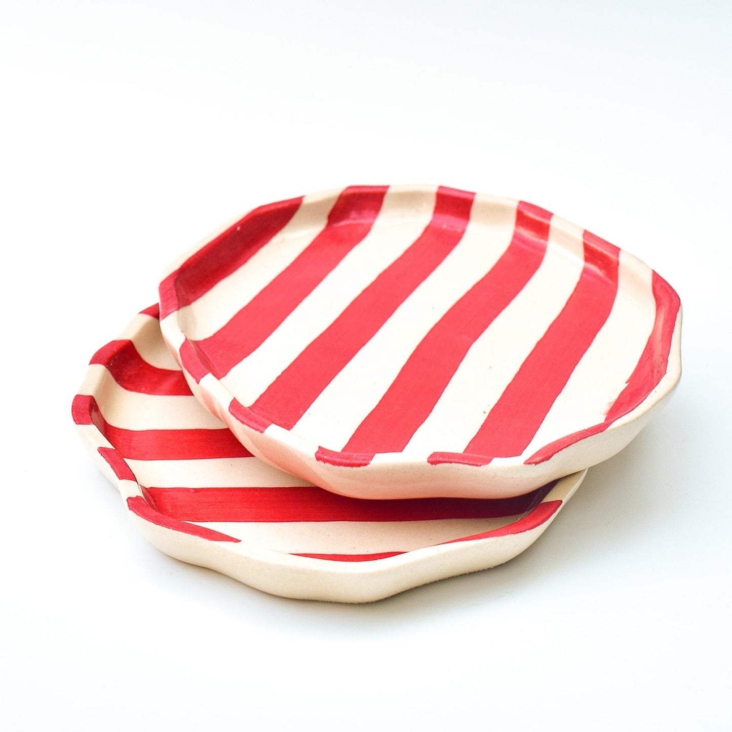 Serving Plate | Ceramic Red Stripe | Set of 2, 5 Inches