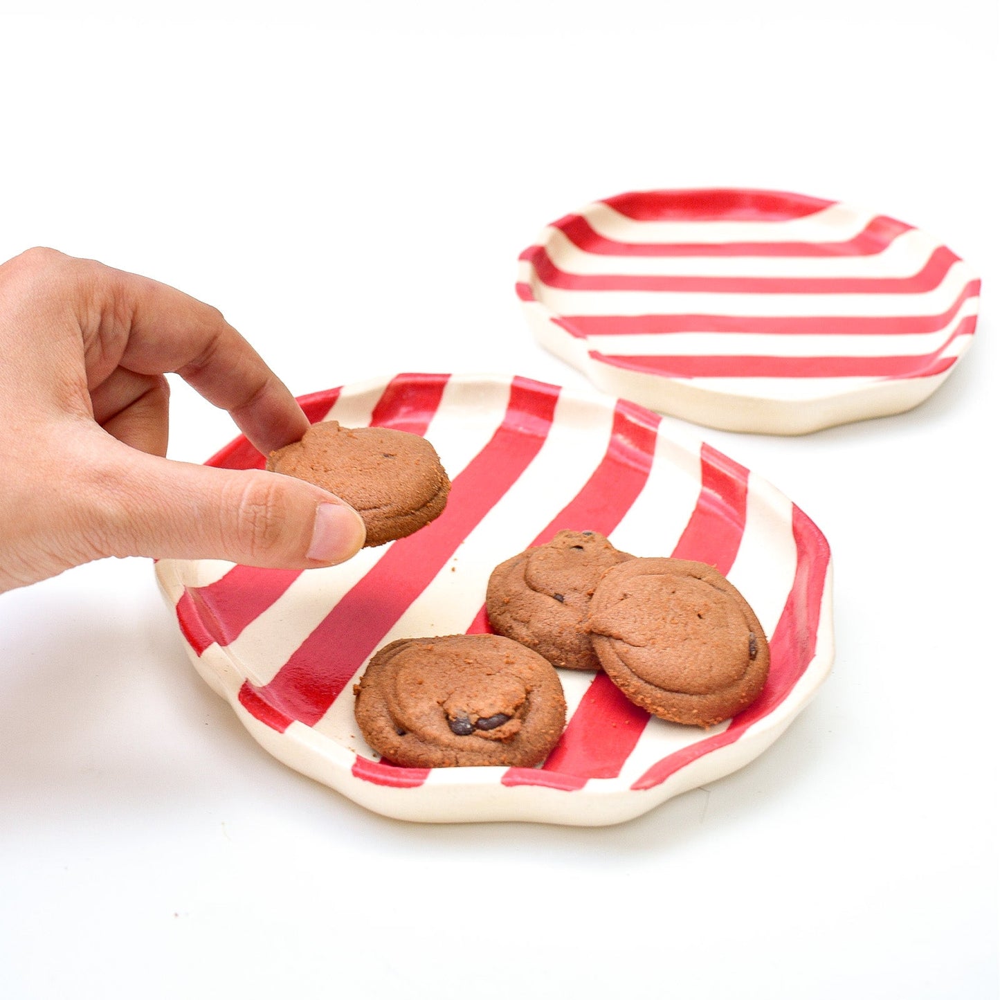 Serving Plate | Ceramic Red Stripe | Set of 2, 5 Inches