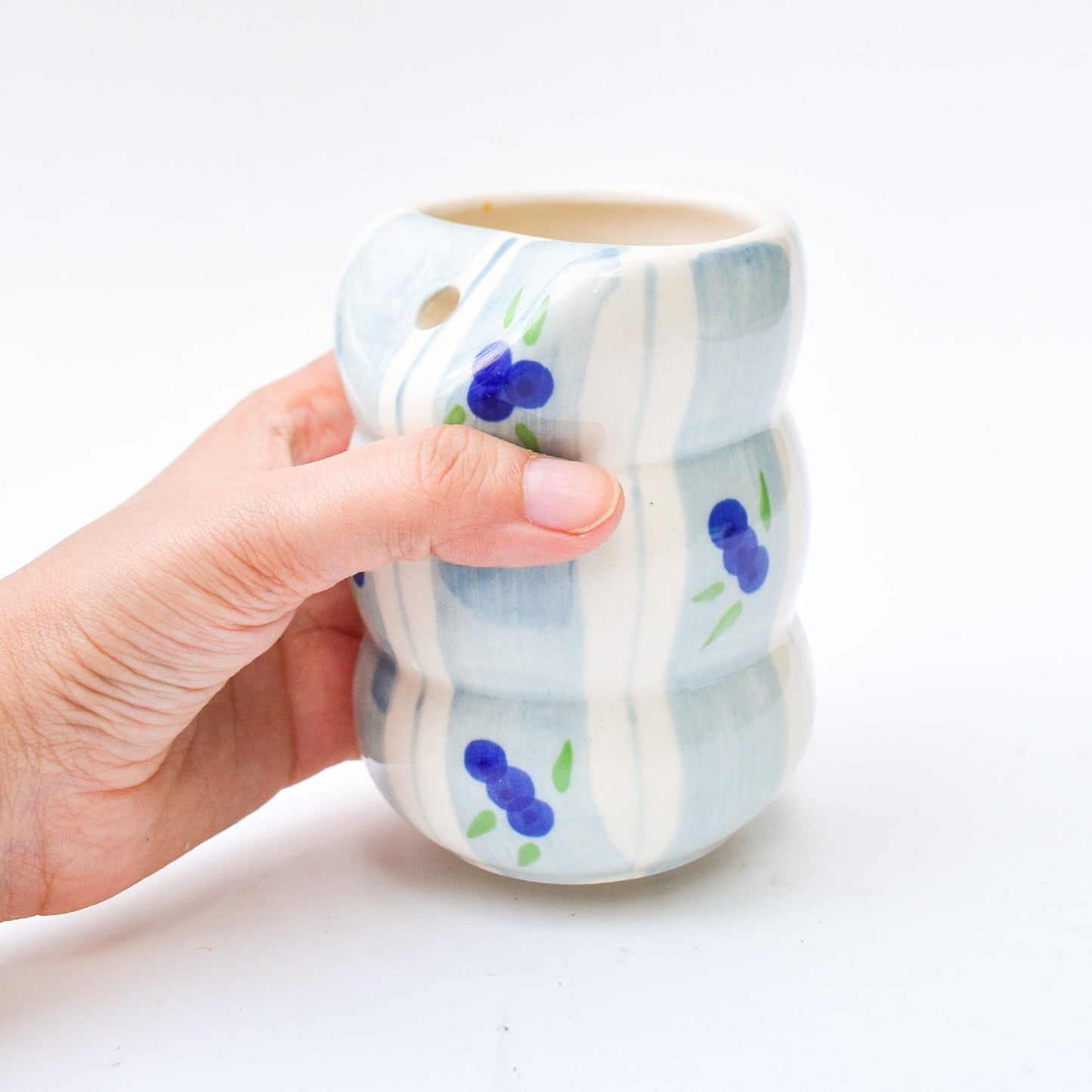 Tumbler | Ceramic Hand-painted With Straw | Blueberry