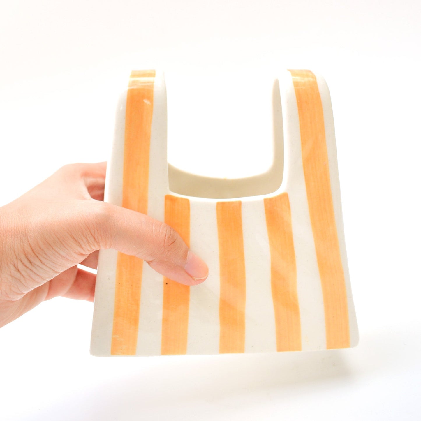 Vase | Ceramic Hand-painted Bag Shape | Small Yellow Stripe
