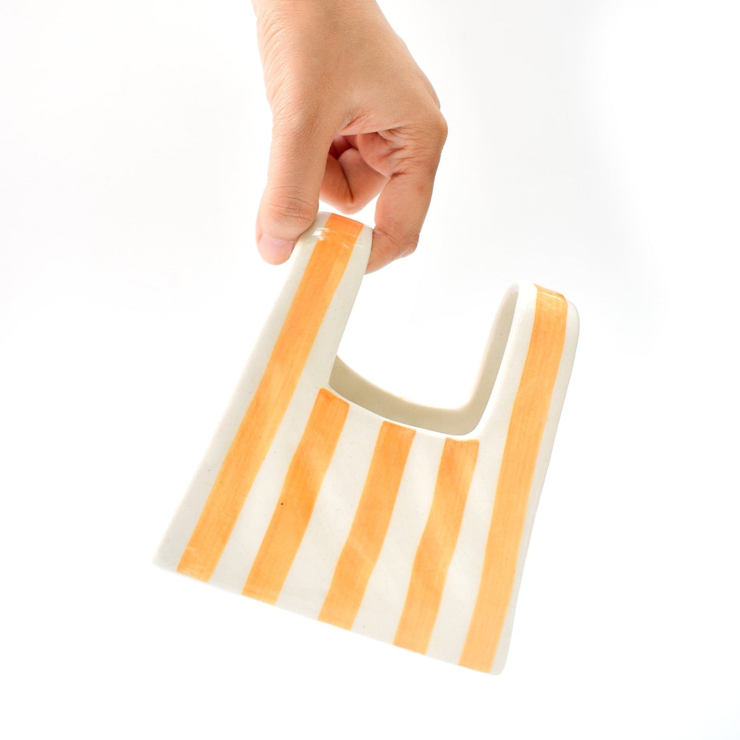 Vase | Ceramic Hand-painted Bag Shape | Small Yellow Stripe