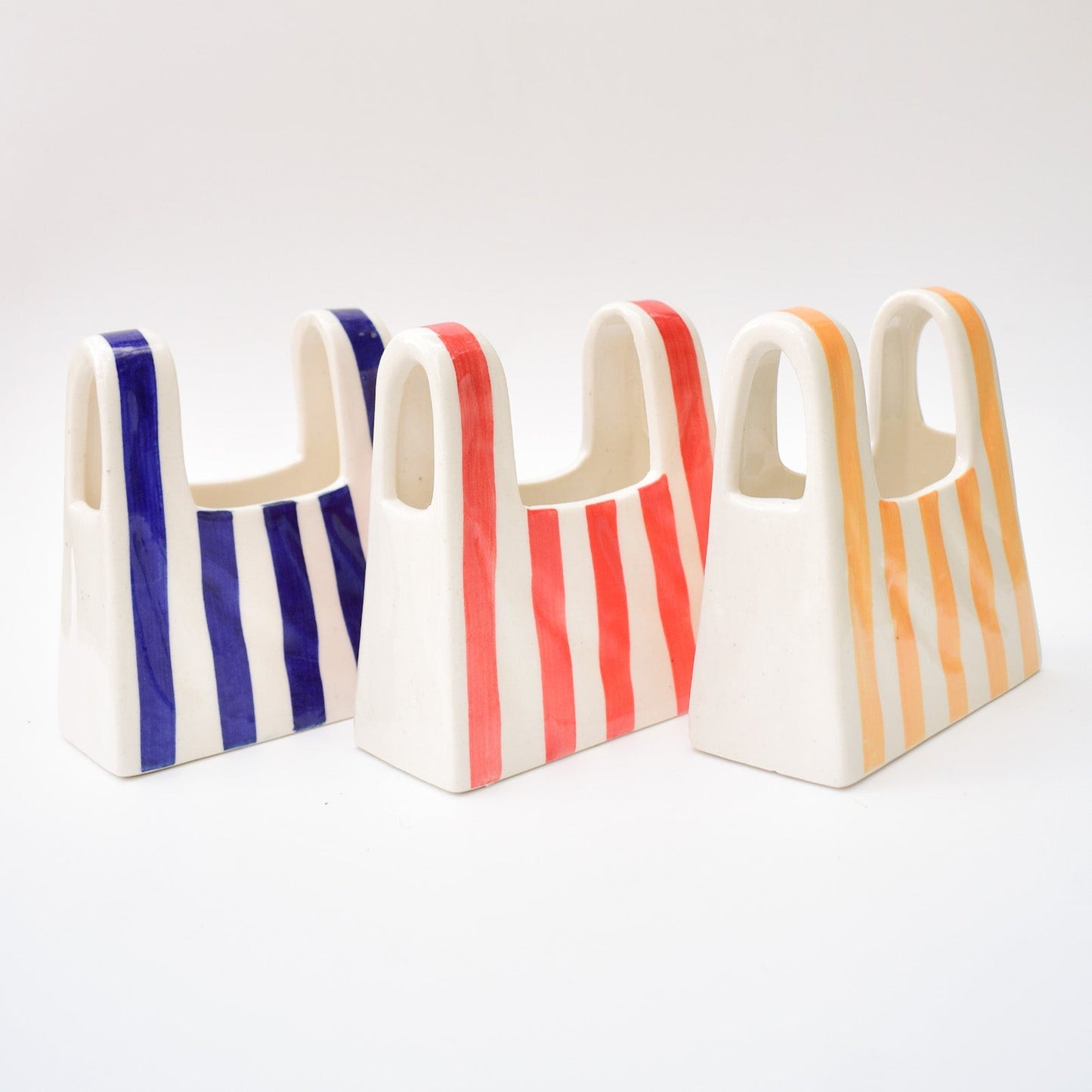 Vase | Ceramic Hand-painted Bag Shape | Small Yellow Stripe