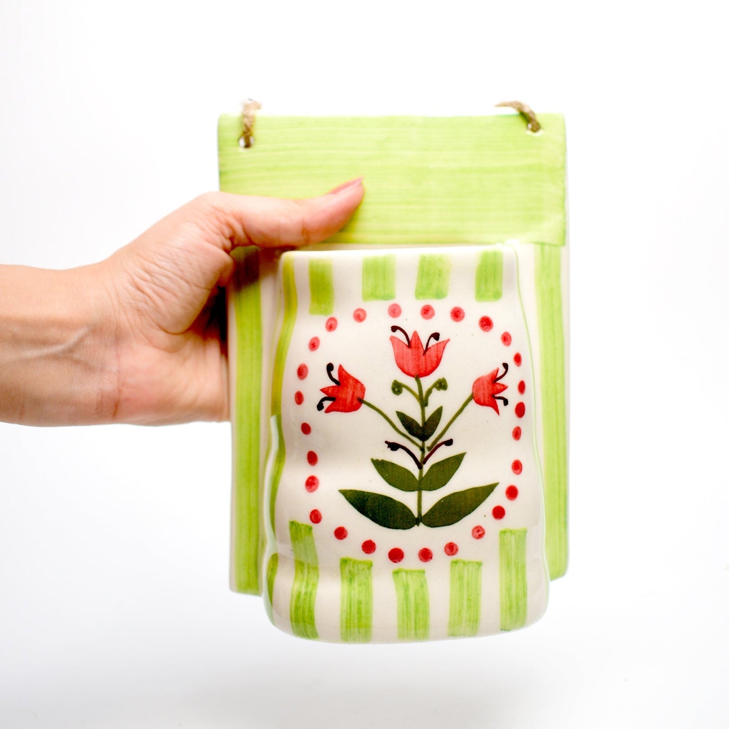 Planter | Ceramic Hand-painted Green Bloom