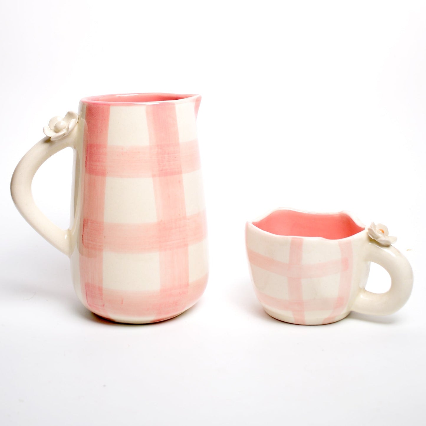 Jug | Ceramic Hand-painted Daisy Check | 800ml Pink
