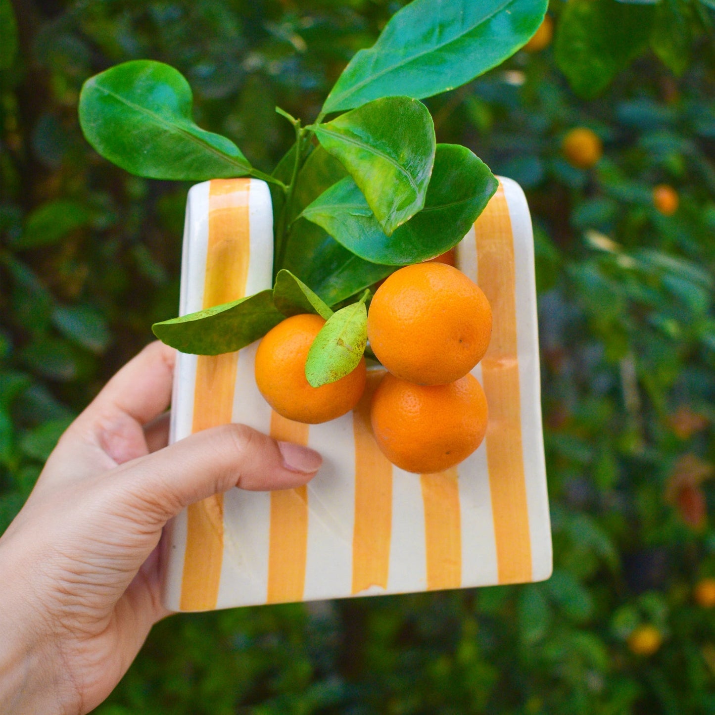 Vase | Ceramic Hand-painted Bag Shape | Small Yellow Stripe