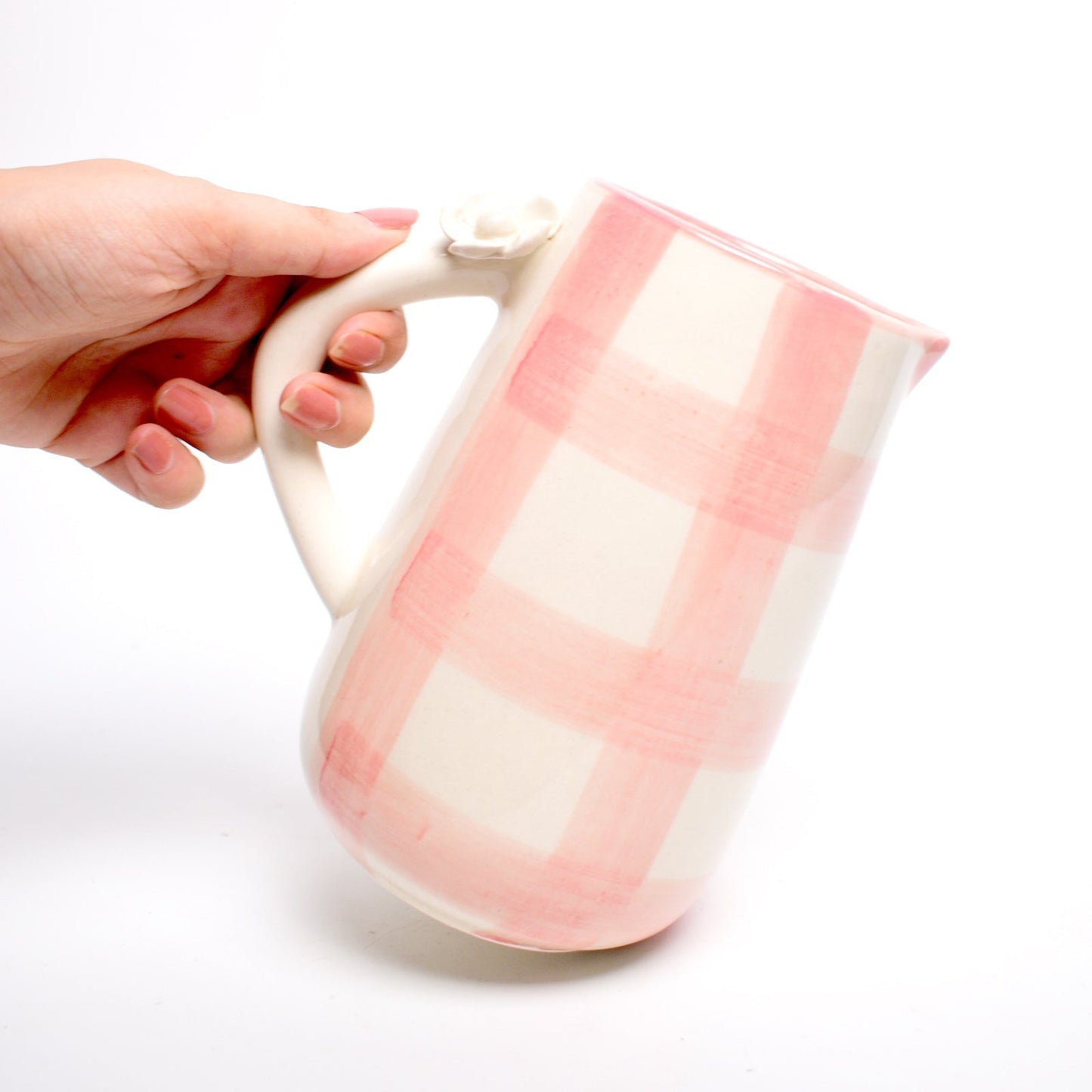 Jug | Ceramic Hand-painted Daisy Check | 800ml Pink