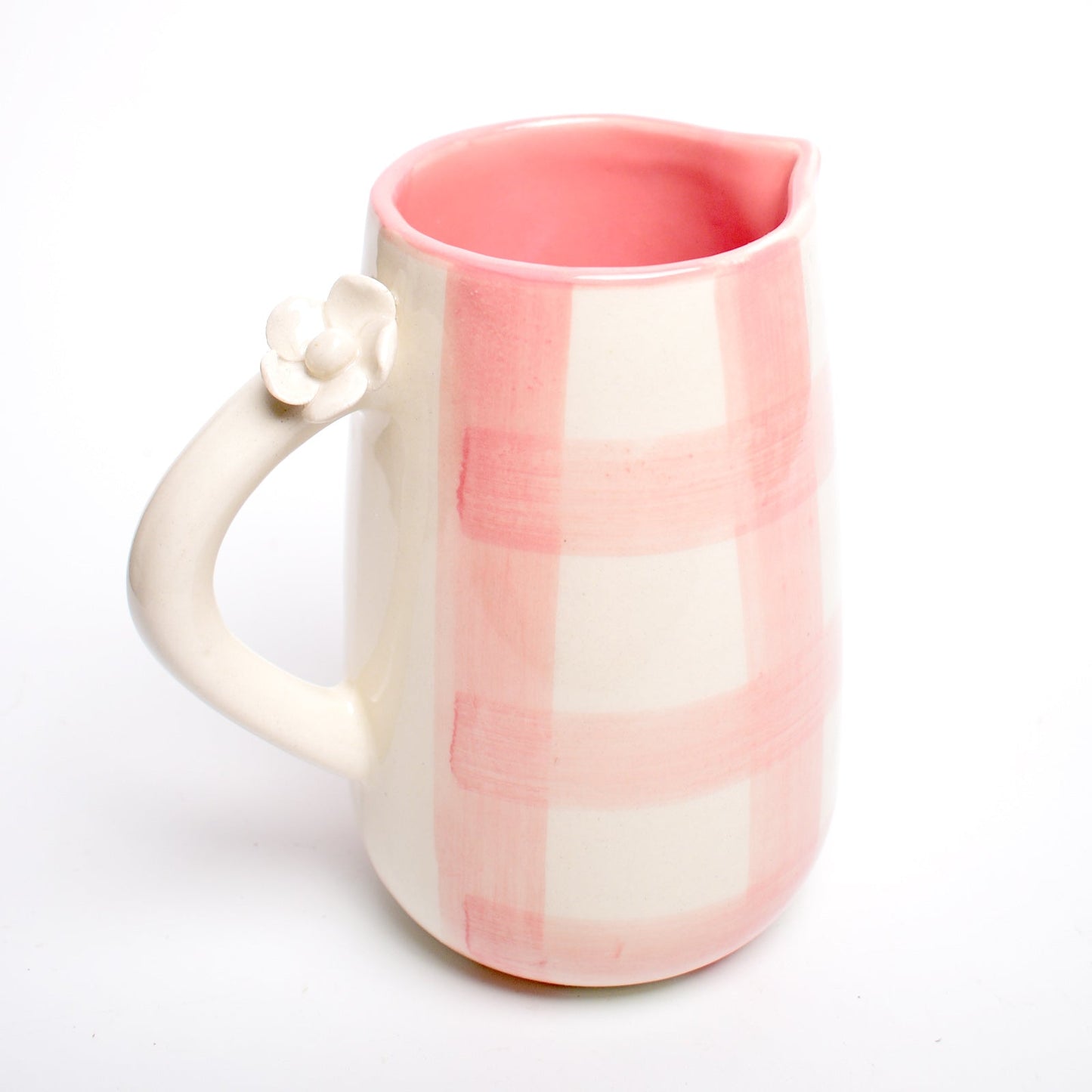 Jug | Ceramic Hand-painted Daisy Check | 800ml Pink