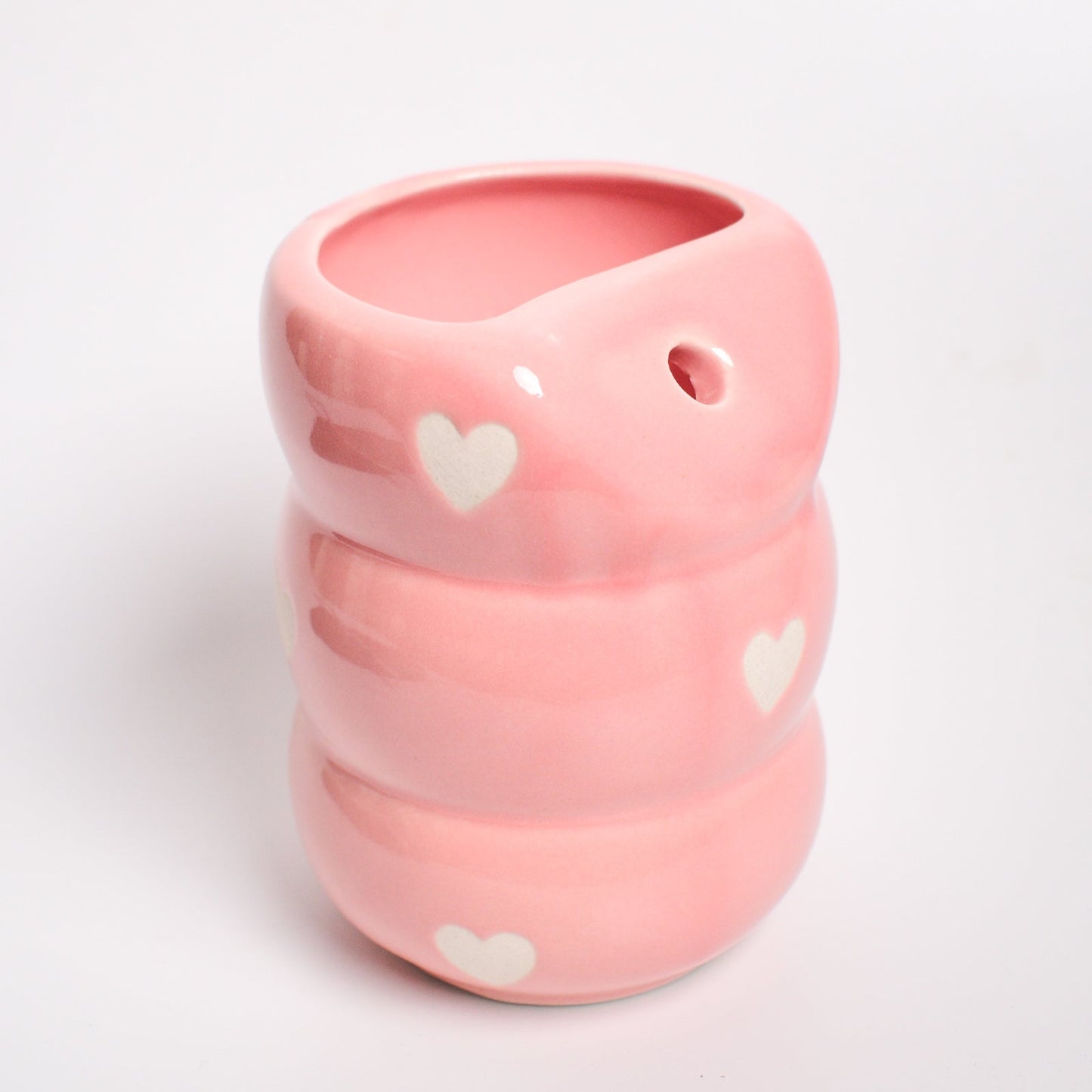 Tumbler | Ceramic Handmade with Straw | Pink Heart Design