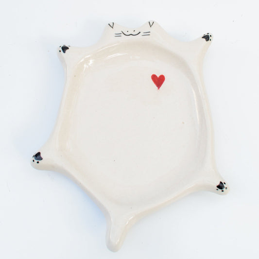Serving Plate | Ceramic Hand-sculpted Cat Shape | White Cat Design