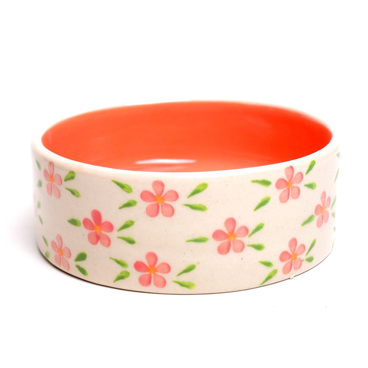 Serving Bowl | Ceramic Hand-painted Orange Flowers | Small, Orange