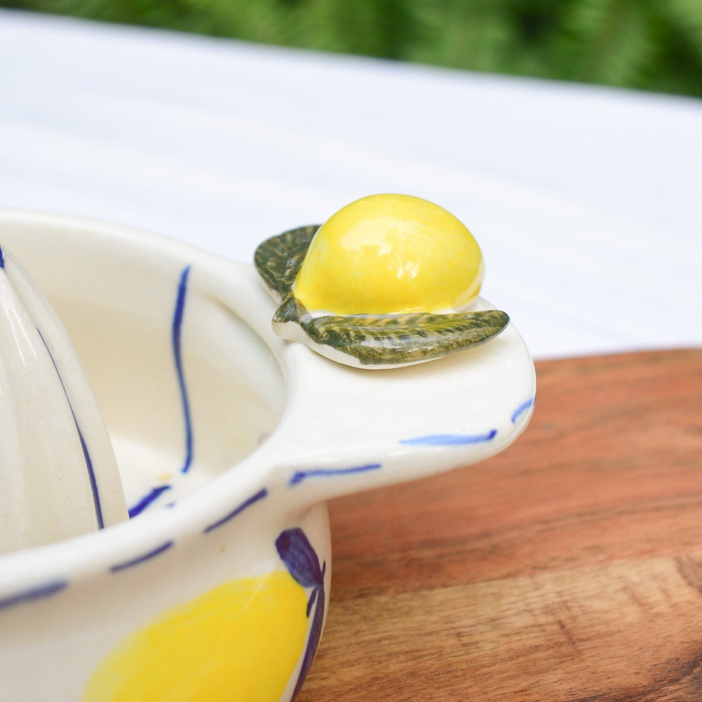 Hand Juicer | Ceramic Hand-painted Strainer Reamer | Lemon Print